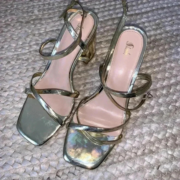 gold shoes with straps size 7 from SHEIN. Worn once! - Picture 2 of 2